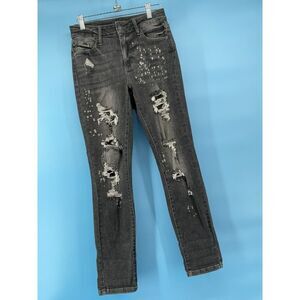 Judy Blue Jeans Womens 1 / 25 Boyfriend Fit Faded Black Distressed Boho‎ Grunge